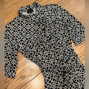 Laundry by Shelli Segal Black and White Belted Dress Size 8 shirt Geometric